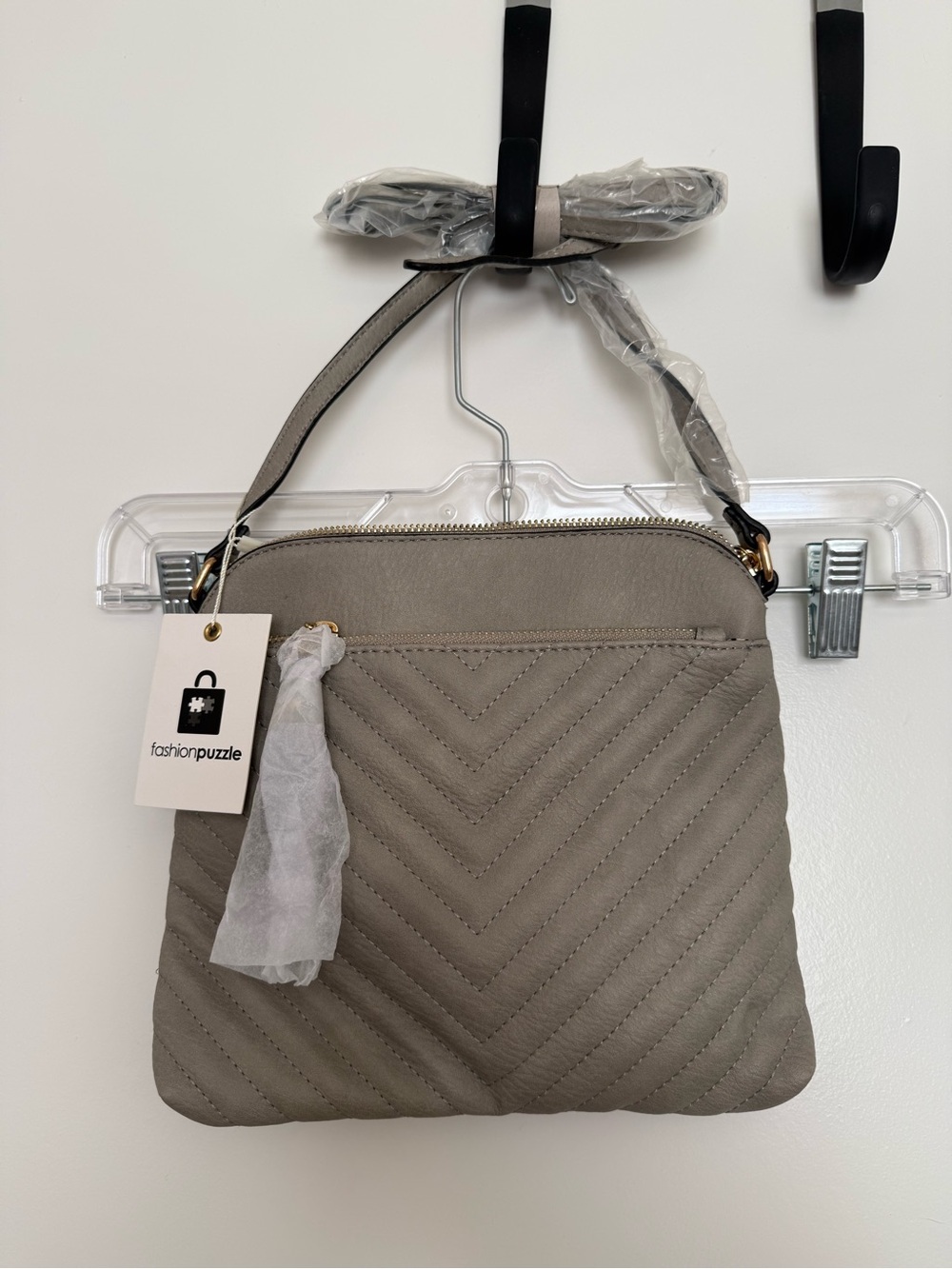 Gray Quilted Crossbody Bag